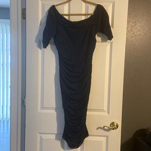 Blue (Navy) Venus Ruched Mesh dress. Size Large